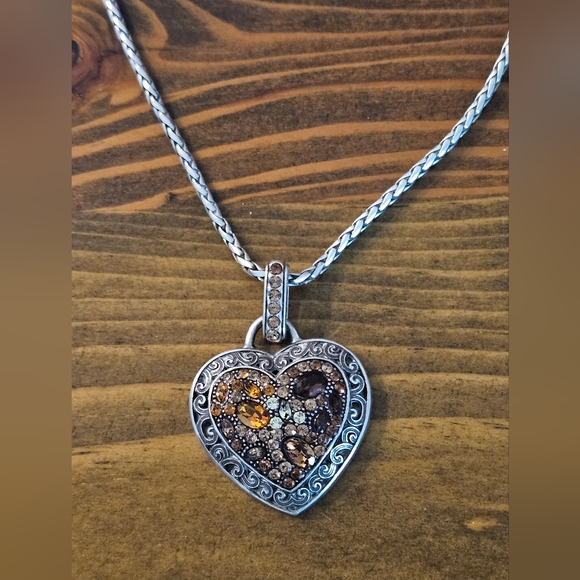 Brighton Crystal Voyage Heart Lobster Claw Necklace Gold/Amber Colors - Picture 6 of 6